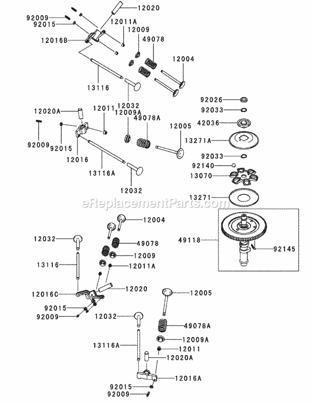 Kawasaki Fx850v-As00 Valve & Camshaft Diagram and Parts List for S6031-KW 53AI8DU6050-31HP Cub Cadet Lawn Tractor